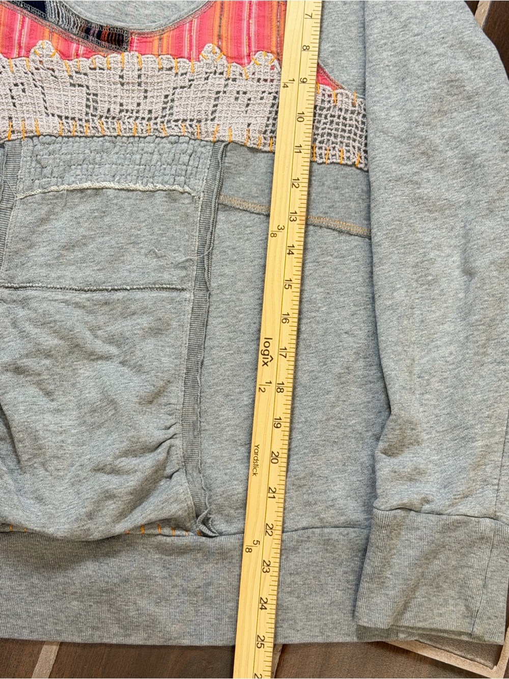 Free People Gray Pullover Hoodie with Pink & Orange Patchwork - Picture 3 of 9